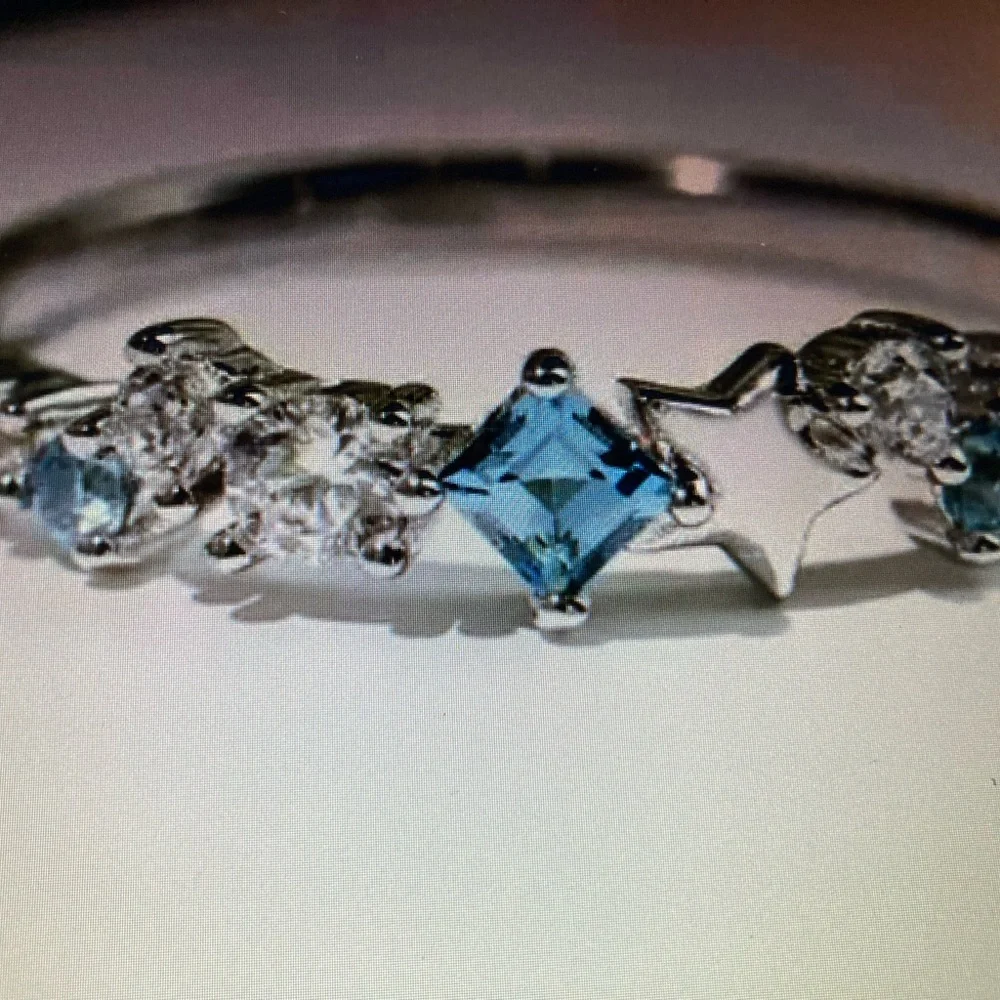 Antian Accessories™ 925 Sterling Silver Star & Blue CZ Ring - Size 8